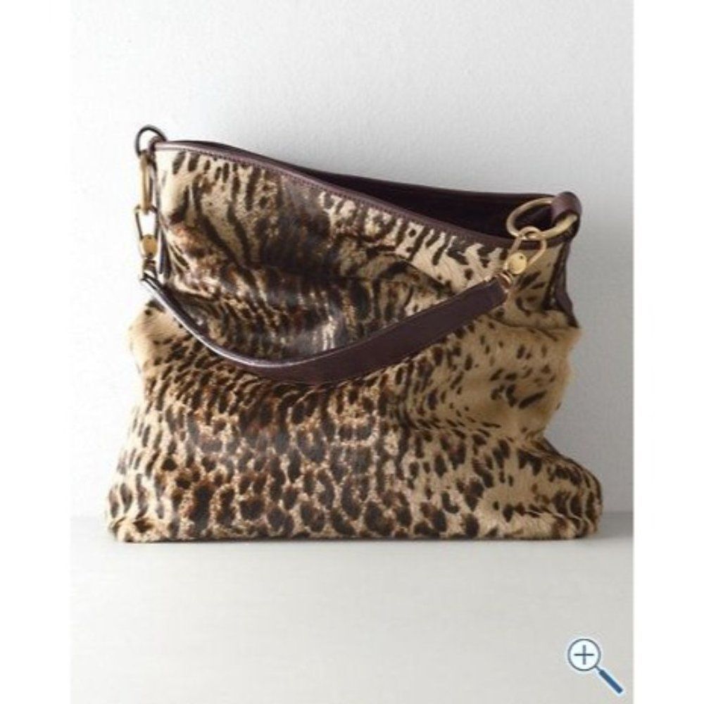 Garnet Hill Leopard Animal Print Calf-Hair Shoulder Bag